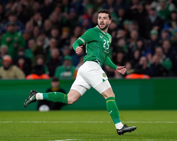 Celtic's Mikey Johnston made his Ireland debut in the 3-2 win over Latvia.