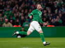 Celtic's Mikey Johnston made his Ireland debut in the 3-2 win over Latvia.