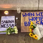 Messages, flowers and candles were left during the vigil in Glasgow to remember Sabina Nessa.