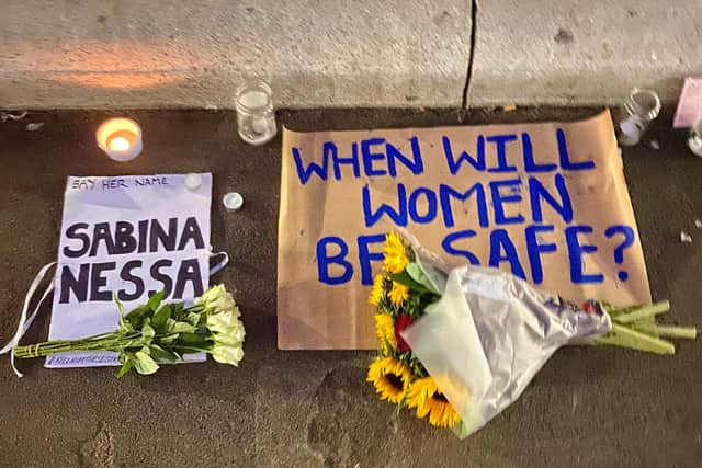 Messages, flowers and candles were left during the vigil in Glasgow to remember Sabina Nessa.