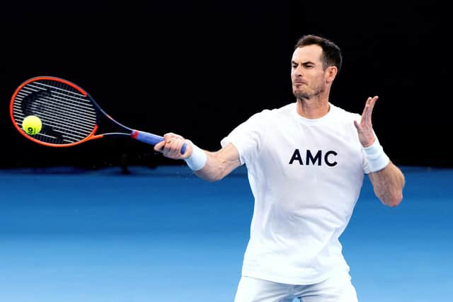 Andy Murray practices in Brisbane ahead of his first-round match against Grigor Dimitrov.