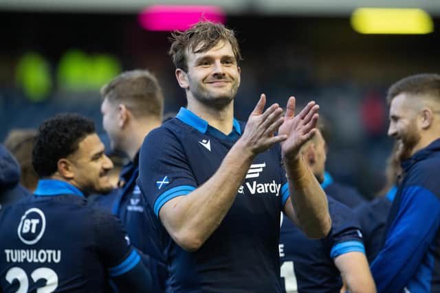 Richie Gray savours Scotland's Autumn Nation Series win over Fiji at BT Murrayfield. (Photo by Ross Parker / SNS Group)