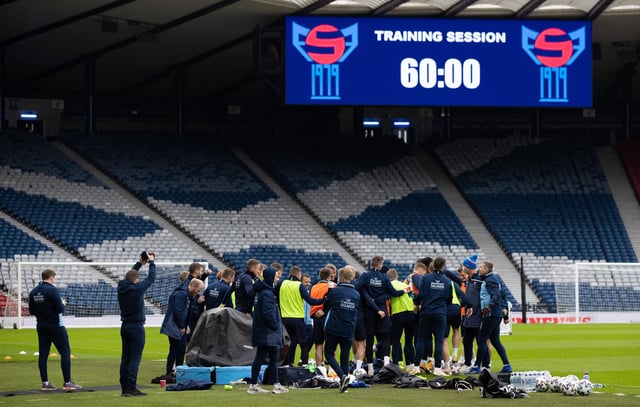 Faroe Islands training session at Hampden Stadium on March 30, 2021, in Glasgow, Scotland. (Photo by Craig Williamson / SNS Group)