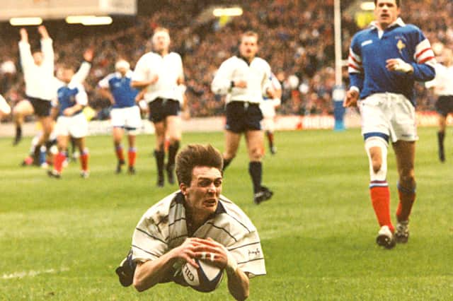 Michael Dods outsprinted the French to score this superb try in the 1996 Five Nations at Murrayfield. Picture: Adam Elder/TSPL