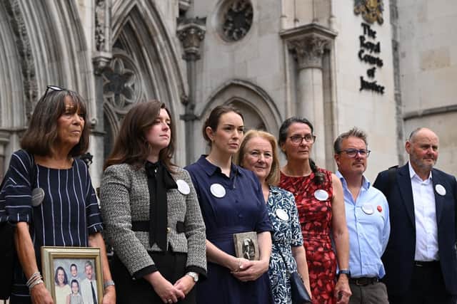 The Chinook Justice Campaign group outside the High Court in London.