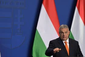 Hungarian Prime Minister Viktor Orban gives his first international press conference after his FIDESZ party won the parliamentary election with a pledge to continue his "illiberal" revolution. (Photo by ATTILA KISBENEDEK/AFP via Getty Images).