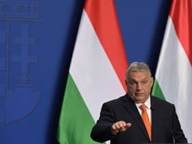 Hungarian Prime Minister Viktor Orban gives his first international press conference after his FIDESZ party won the parliamentary election with a pledge to continue his "illiberal" revolution. (Photo by ATTILA KISBENEDEK/AFP via Getty Images).