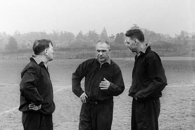 Joe Fagan (right) listens to the wisdom of Bill Shankly with Bob Paisley, May 1965 PIC: Kent Gavin