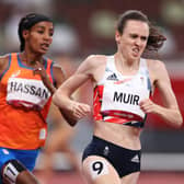 Laura Muir of Team Great Britain competes in the Women's 1500 metres final on day fourteen of the Tokyo 2020 Olympic Games at Olympic Stadium on August 06, 2021 in Tokyo, Japan. (Photo by Patrick Smith/Getty Images)