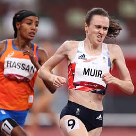 Laura Muir of Team Great Britain competes in the Women's 1500 metres final on day fourteen of the Tokyo 2020 Olympic Games at Olympic Stadium on August 06, 2021 in Tokyo, Japan. (Photo by Patrick Smith/Getty Images)