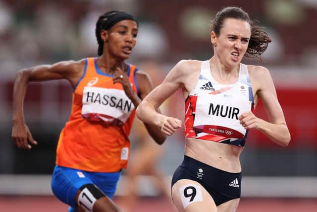 Laura Muir of Team Great Britain competes in the Women's 1500 metres final on day fourteen of the Tokyo 2020 Olympic Games at Olympic Stadium on August 06, 2021 in Tokyo, Japan. (Photo by Patrick Smith/Getty Images)