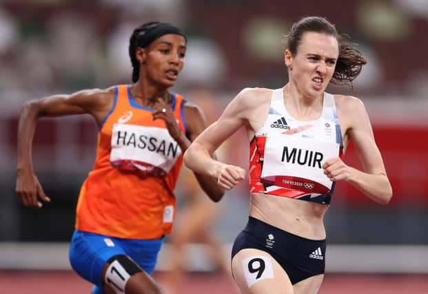 Laura Muir of Team Great Britain competes in the Women's 1500 metres final on day fourteen of the Tokyo 2020 Olympic Games at Olympic Stadium on August 06, 2021 in Tokyo, Japan. (Photo by Patrick Smith/Getty Images)