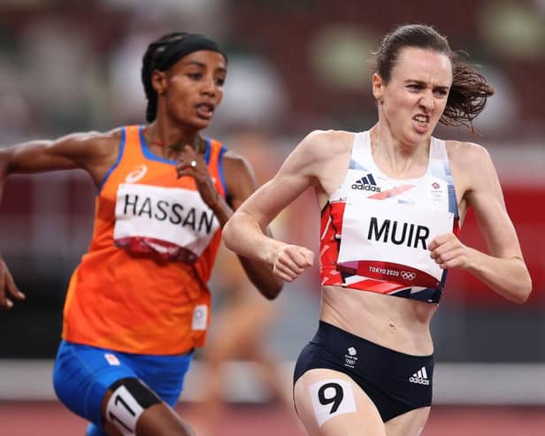 Laura Muir of Team Great Britain competes in the Women's 1500 metres final on day fourteen of the Tokyo 2020 Olympic Games at Olympic Stadium on August 06, 2021 in Tokyo, Japan. (Photo by Patrick Smith/Getty Images)