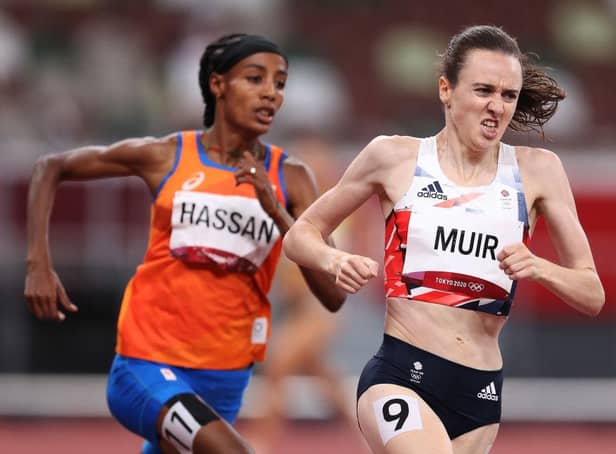 Laura Muir of Team Great Britain competes in the Women's 1500 metres final on day fourteen of the Tokyo 2020 Olympic Games at Olympic Stadium on August 06, 2021 in Tokyo, Japan. (Photo by Patrick Smith/Getty Images)
