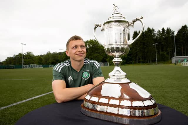 GLASGOW, SCOTLAND - JUNE 01: Alistair Johnston during a Celtic Scottish Cup photocall at Lennoxtown, on June 01, 2023, in Glasgow, Scotland. (Photo by Craig Williamson / SNS Group)