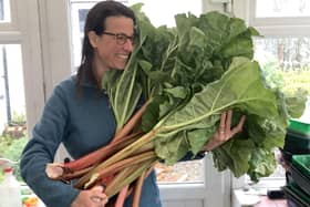 Sonja Brodie with an armful of rhubarb