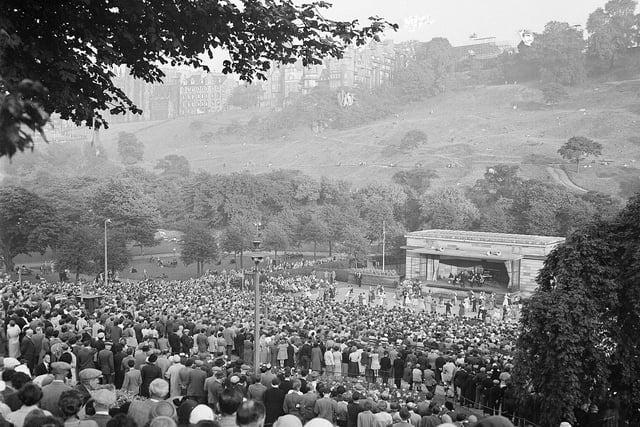 Another picture of the Ross Bandstand in Princes Street Gardens, this time in July 1956 when hundreds of holiday-makers were enjoying watching a dance show.