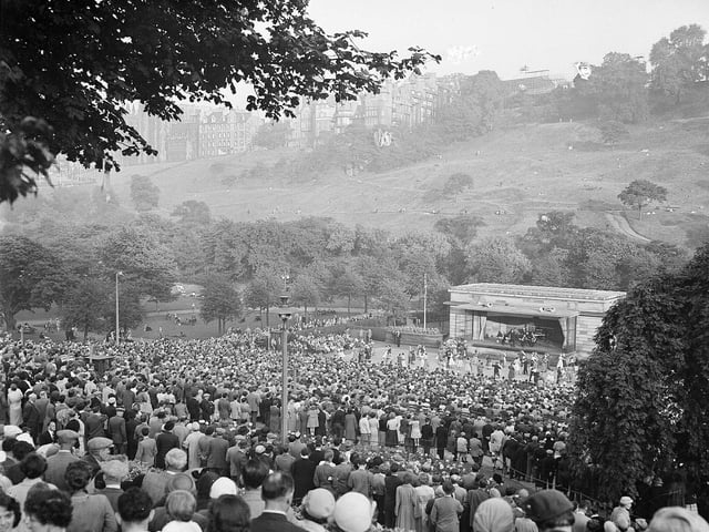 Another picture of the Ross Bandstand in Princes Street Gardens, this time in July 1956 when hundreds of holiday-makers were enjoying watching a dance show.