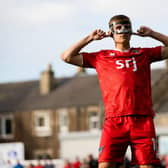 Dunfermline's Matthew Todd celebrates after scoring the winning penalty against Raith Rovers. (Photo by Craig Williamson / SNS Group)