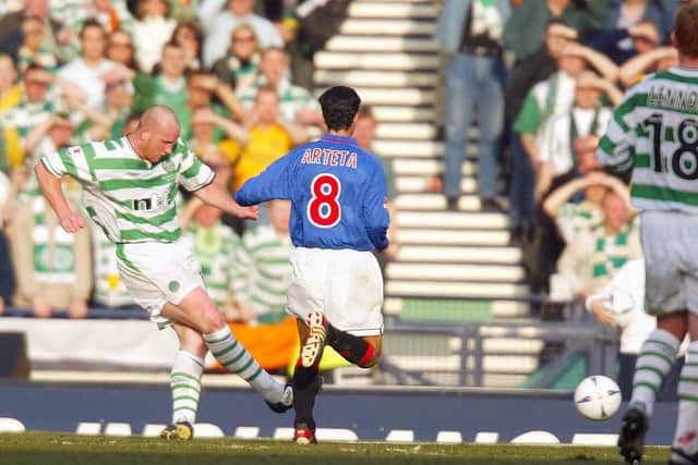 John Hartson nets for Celtic in the CIS Cup final in 2003 only for it to be disallowed due to an incorrect offside decision.