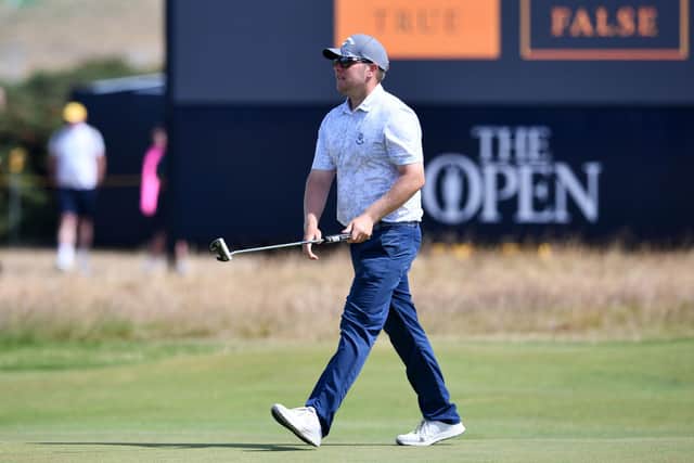 Scott Herald, the senior instructor at St Andrews Links Academy, playing as a marker for Richard Mansell in the third round of the 150th Open. Picture: Michael Gillen.