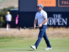 Scott Herald, the senior instructor at St Andrews Links Academy, playing as a marker for Richard Mansell in the third round of the 150th Open. Picture: Michael Gillen.