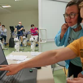 Health workers in Poland are developing physical rehabilitation programmes to help long Covid patients, with virtual reality games used to test their reaction skills (Picture: Bartosz Siedlik/AFP via Getty Images)