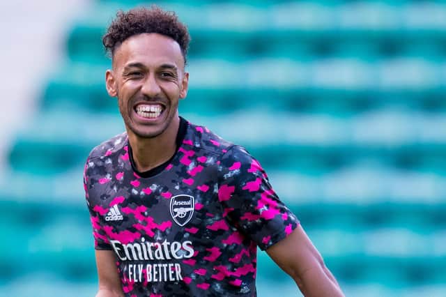 Pierre-Emerick Aubameyang and Arsenal are a tough first test for Premier League new boys Brentford. (Photo by Ross Parker / SNS Group)