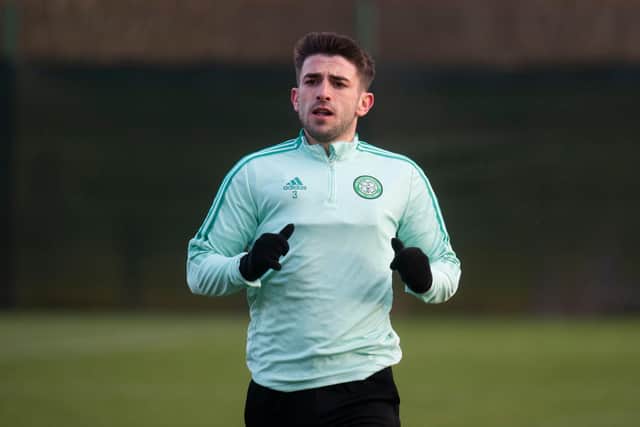 Greg Taylor during a Celtic training session at Lennoxtown.