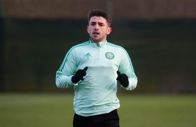 Greg Taylor during a Celtic training session at Lennoxtown.