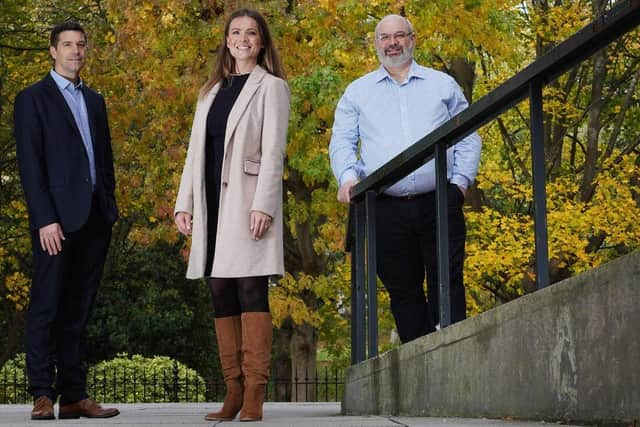 Gregor Angus and Natalie Ferguson of Amiqus, alongside Jeremy Clarke, assistant director of practice at Icas. Picture: Stewart Attwood Photography