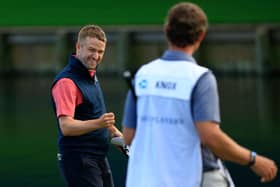 Russell Knox of Scotland reacts after making a birdie putt on the 18th green during the final round of The Players Championship at TPC Sawgrass. Picture: Mike Ehrmann/Getty Images.