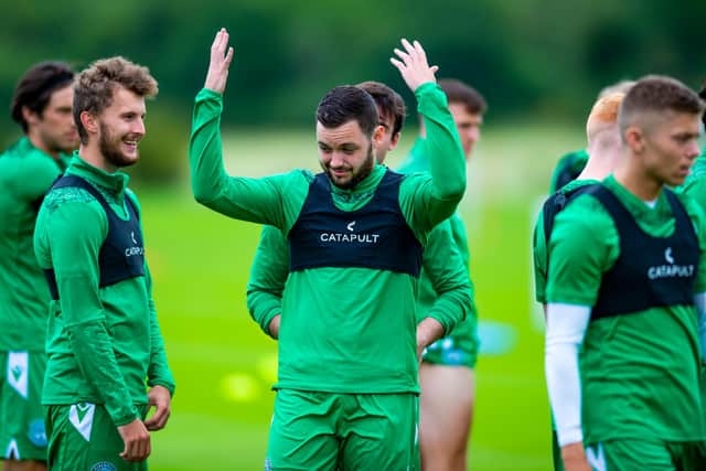New Hibs signing Drey Wright during training.