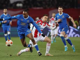 Joe Aribo, pictured in action during the second leg of the Europa League last 16 tie against Red Star Belgrade, is one of the Rangers players one booking away from suspension going into the first leg of their quarter-final against Braga in Portugal on Thursday night. (Photo by Srdjan Stevanovic/Getty Images)