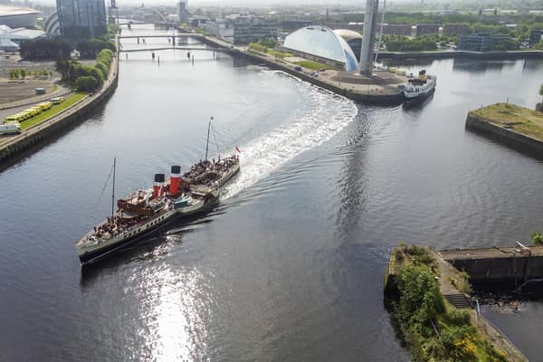 Waverley leaving its berth beside Glasgow Science Centre at the launch of its summer season on Friday with a cruise down the Clyde to Tighnabruaich. Picture: John Devlin