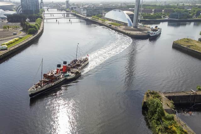 Waverley leaving its berth beside Glasgow Science Centre at the launch of its summer season on Friday with a cruise down the Clyde to Tighnabruaich. Picture: John Devlin
