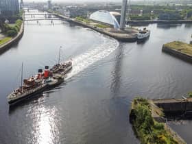Waverley leaving its berth beside Glasgow Science Centre at the launch of its summer season on Friday with a cruise down the Clyde to Tighnabruaich. Picture: John Devlin