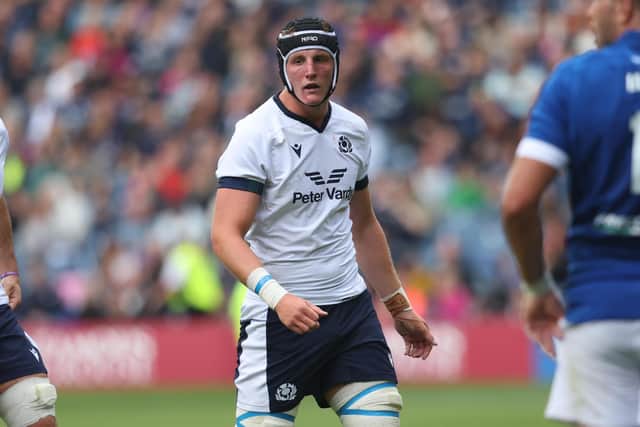 Cameron Henderson during his Scotland debut against Italy at Murrayfield Stadium in July. (Photo by Ross MacDonald / SNS Group)