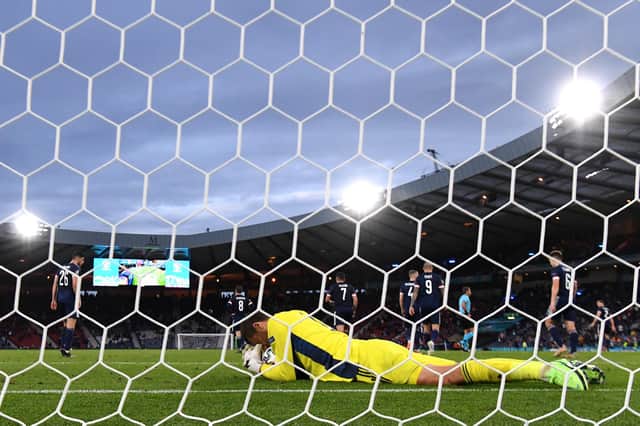 Scotland goalkeeper David Marshall in despair after Ivan Perisic scored Croatia's third goal in their 3-1 win at Hampden on Tuesday night. (Photo by Stu Forster/Getty Images)