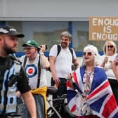 Protesters demonstrate against uncontrolled immigration outside the Cladhan Hotel, Falkirk, this month (Picture: Jeff J Mitchell/Getty Images)