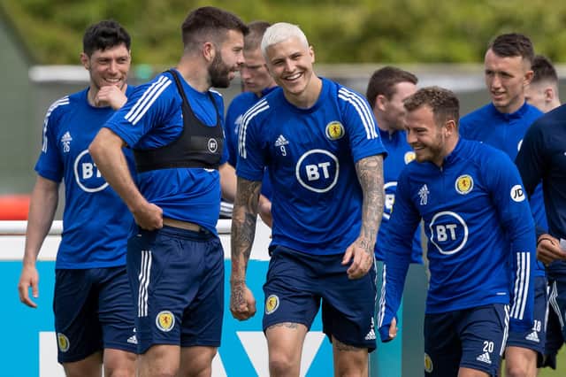 The Scotland squad being put through their paces at training. Picture: SNS
