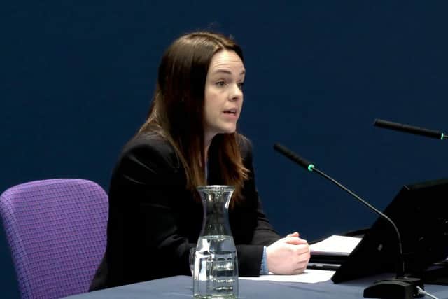 Former finance secretary Kate Forbes gives evidence to the UK Covid-19 Inquiry hearing at the Edinburgh International Conference Centre. Picture: UK Covid-19 Inquiry/PA Wire