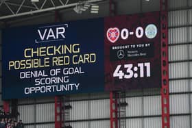 Hearts had Alex Cochrane sent off after a VAR check.  (Photo by Craig Foy / SNS Group)