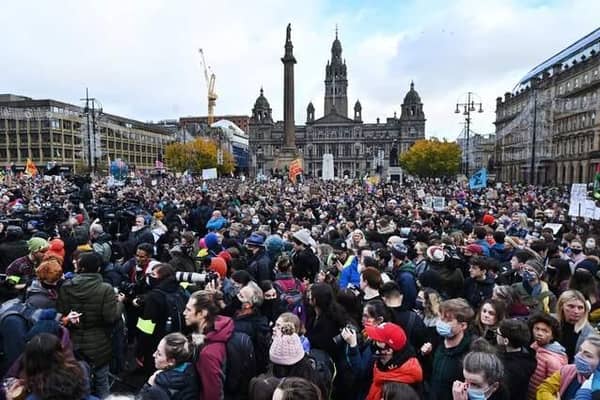 A global warming protest in George Square when Glasgow hosted the COP16 climate change summit last year