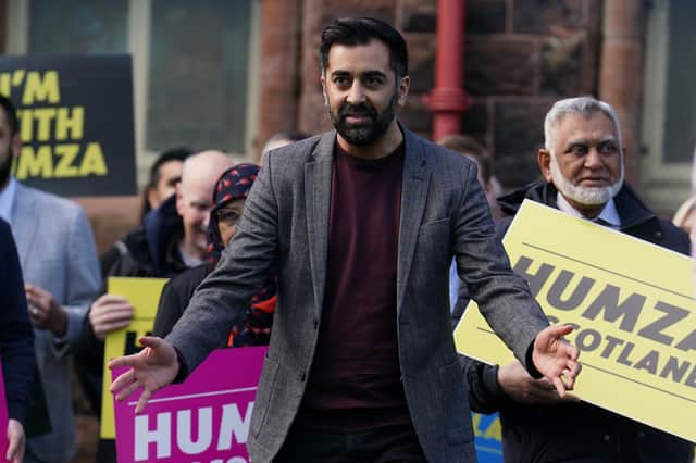 Humza Yousaf on the campaign trail during the SNP leadership contest (Picture: Andrew Milligan/PA)