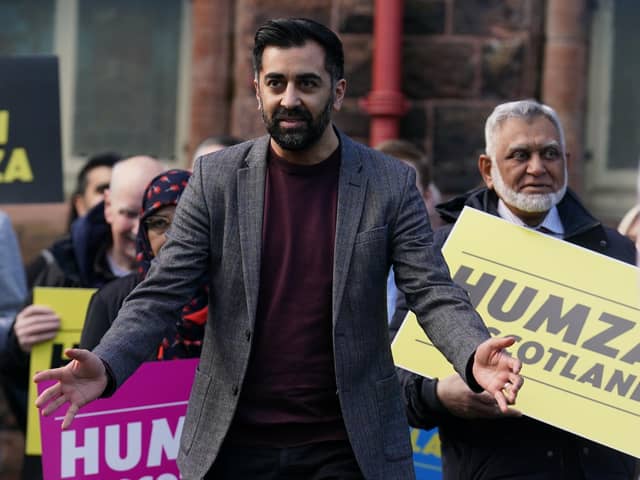 Humza Yousaf on the campaign trail during the SNP leadership contest (Picture: Andrew Milligan/PA)