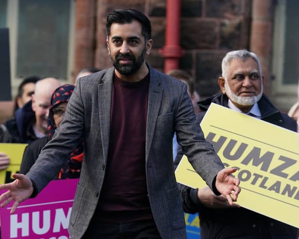 Humza Yousaf on the campaign trail during the SNP leadership contest (Picture: Andrew Milligan/PA)