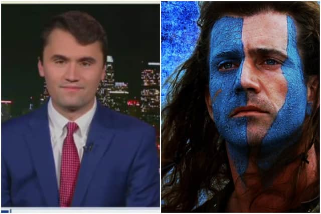 Charlie Kirk, president of far-right group Turning Point USA and Jerry Falwell, president of Liberty University name new religious centre after Falkirk because of its links to William Wallace and Braveheart