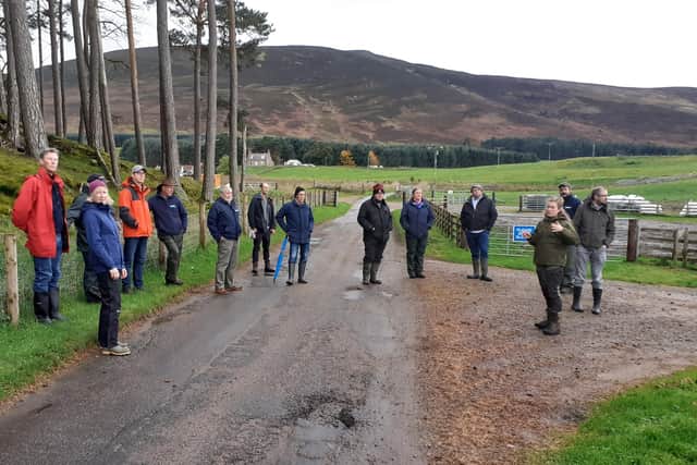 Visits by interested groups are an important part of GWCT's educational programme. Here GWCT is hosting a visit by members of NFU Scotland to its demonstration farm at Auchnerran.