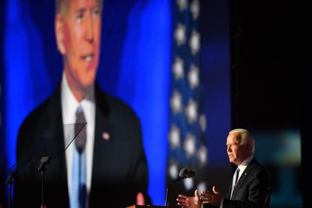 US President-Elect Joe Biden delivers remarks in Wilmington, Delaware, on November 7, 2020, after being declared the winner of the presidential election. Picture: AFP via Getty Images